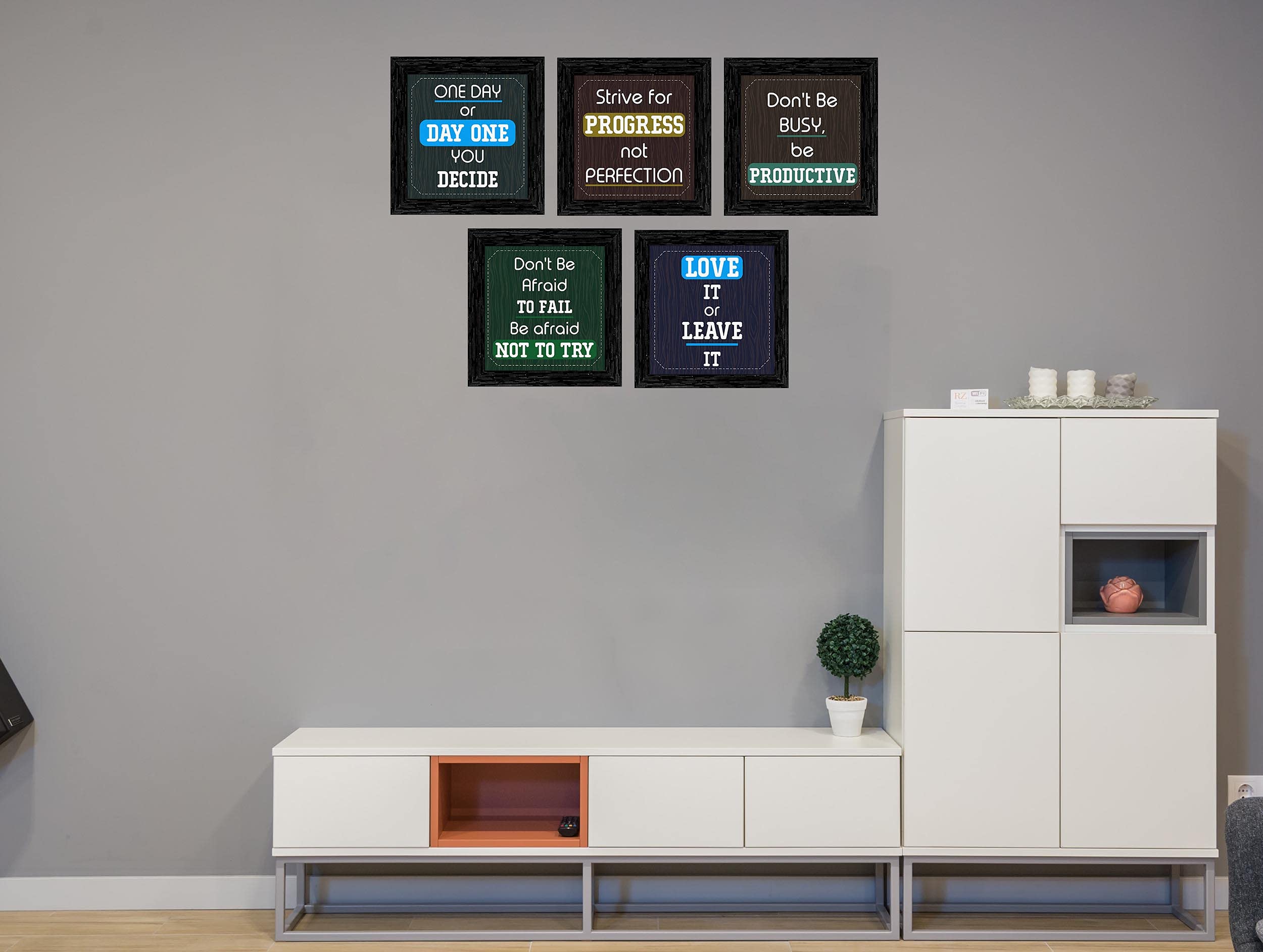 Indianara Set of 5 Motivational Quotes Framed Wall Hanging Laminated Paintings Matt Art Prints 9.5 inch x 9.5 inch each without